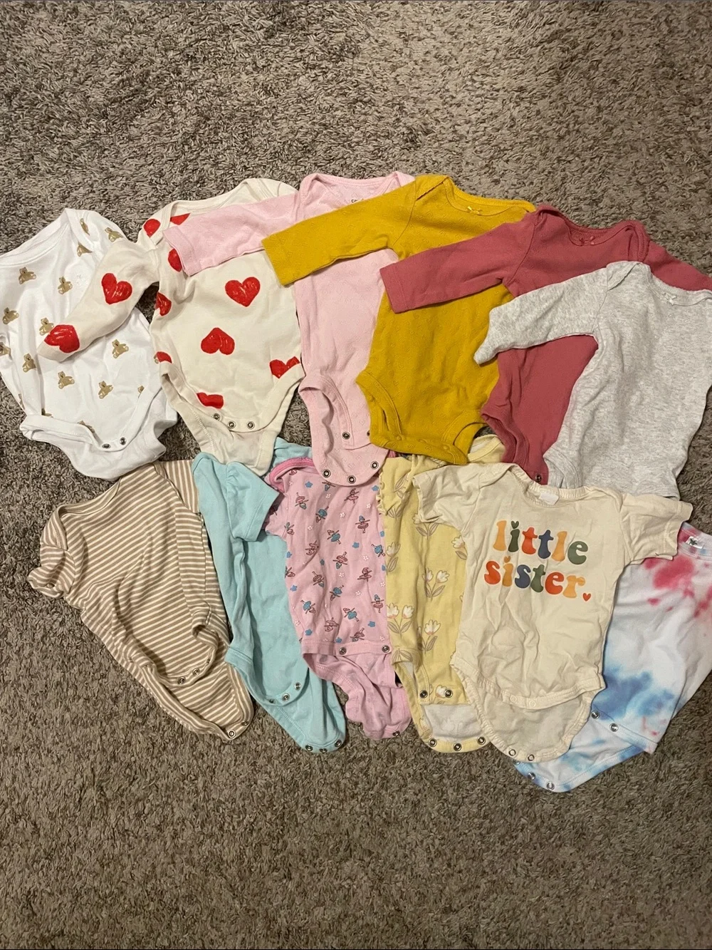 Assorted Baby One-Piece Bodysuits - Pink, Yellow, Red, Cream, Gray, Blue